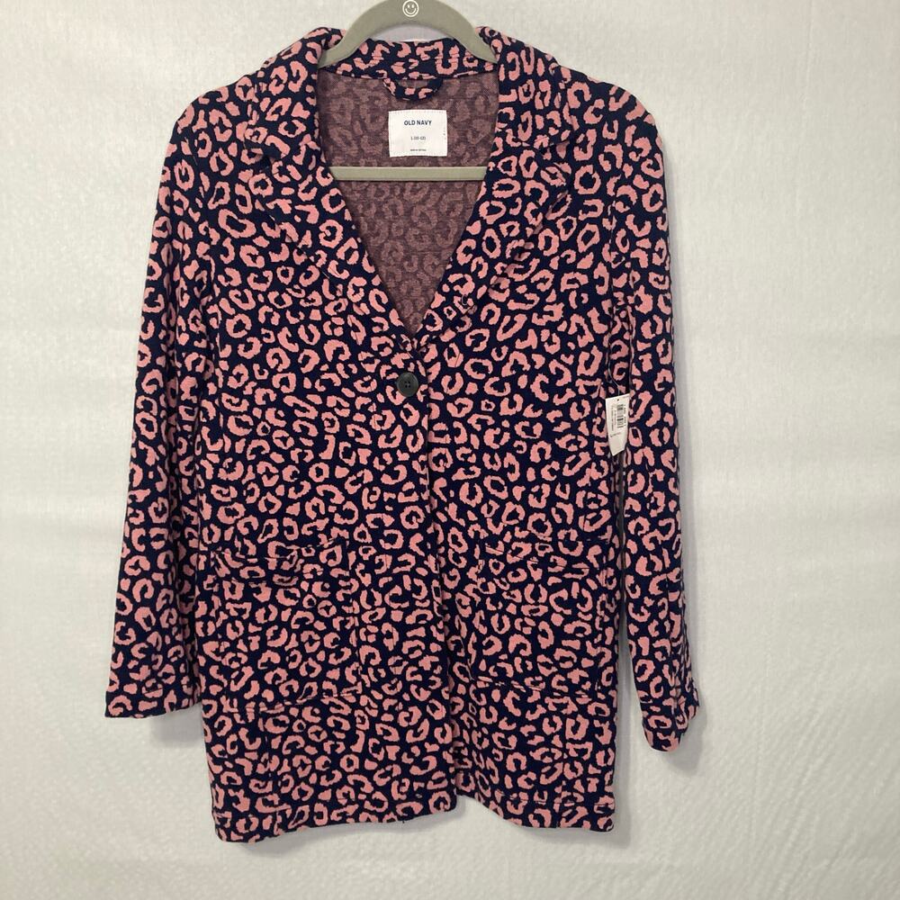Old Navy Women’s L Pink Navy Leopard Print Coat Animal Pattern Jacket